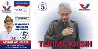 Azhar Achmad selalu Semangat menebar manfaat, nomor 5 partai Perindo di Pileg DPRD Provinsi Kepulauan Bangka Belitung, Dapil 6 Bangka.