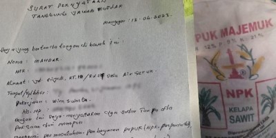 Pupuknya habis dipakai, Mahdar Ketua APKASINDO Belitung tak mau bayar,berujung pelaporan ke Polres Beltim.